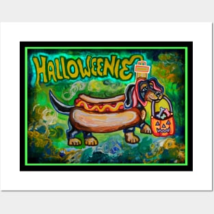 Happy Halloweenie Hotdog Dachshund Posters and Art